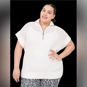 Lane Bryant LIVI Mesh Sweater White Half Zip Top Plus 18/20 NWT Athleisure